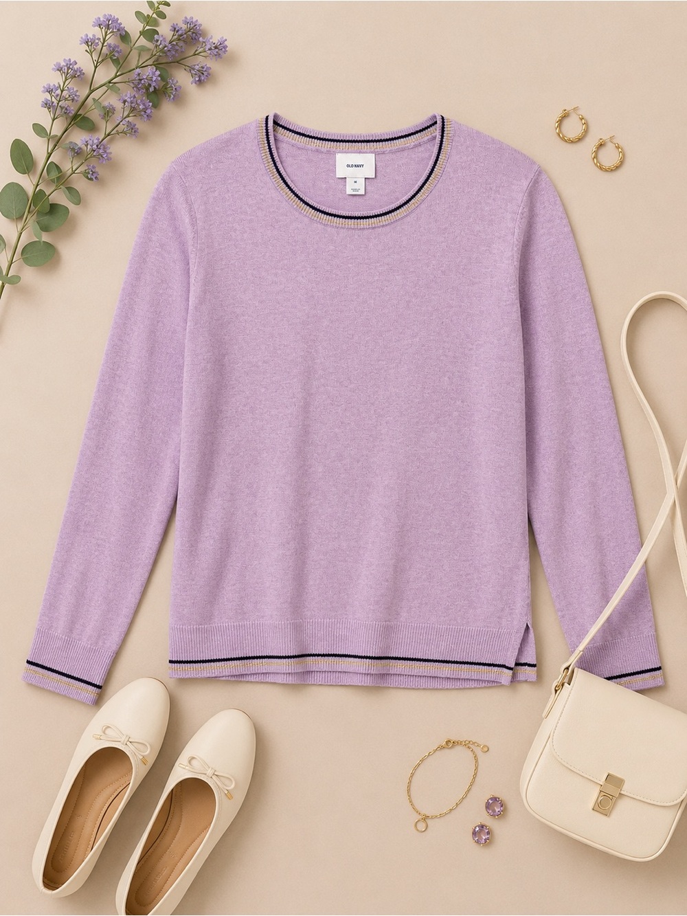 Old Navy Lavender Contrast Trim Crewneck Sweater Size Medium